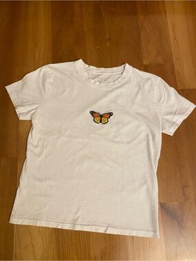 Brandy Melville White Tee with Orange Butterfly Patch